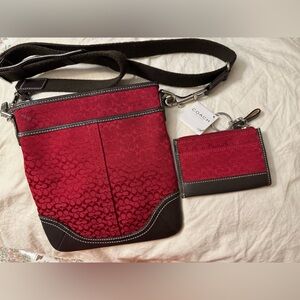 Coach Signature Red Jacquard Crossbody + Wallet Set Y2K Vintage